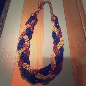 Yellow, blue, and rose gold necklace.
